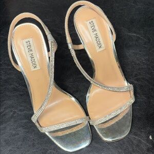 Steve Madden Metallic Silver Rhinestone Heels, “Noelle”’s,  7.5